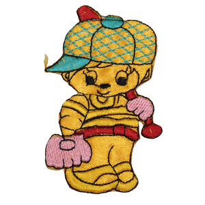 Child Hat Baseball Yellow Red Pink Embroidered Iron On Applique Patch Vintage